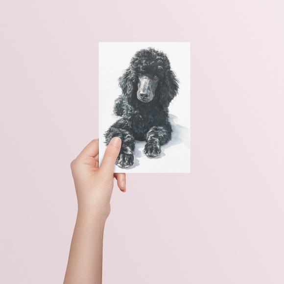 Watercolor Black Poodle Portrait Wall Art Print Poster, Unframed - Pet Artwork - Picture 5 of 6